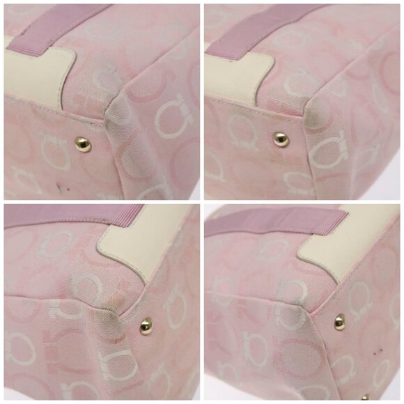 Salvatore Ferragamo Gancini Tote Bag Canvas Pink Gold Auth - Picture 16 of 16